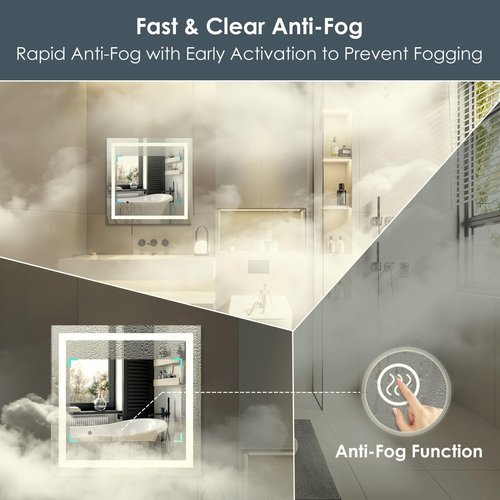 LED Lighted Bathroom Mirror with Anti-Fog, Square Wall Mounted Vanity Mirror with Smart Touch Button, Memory Function, Adjustable Warm White/Natural/Daylight Lights(24x24 inches)