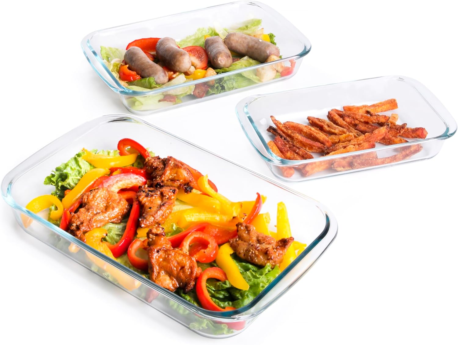 Tempered Glass Bakeware Set by [Brand Name] - 3 Rectangular Baking Dishes, 1L, 1.5L, 2L Sizes