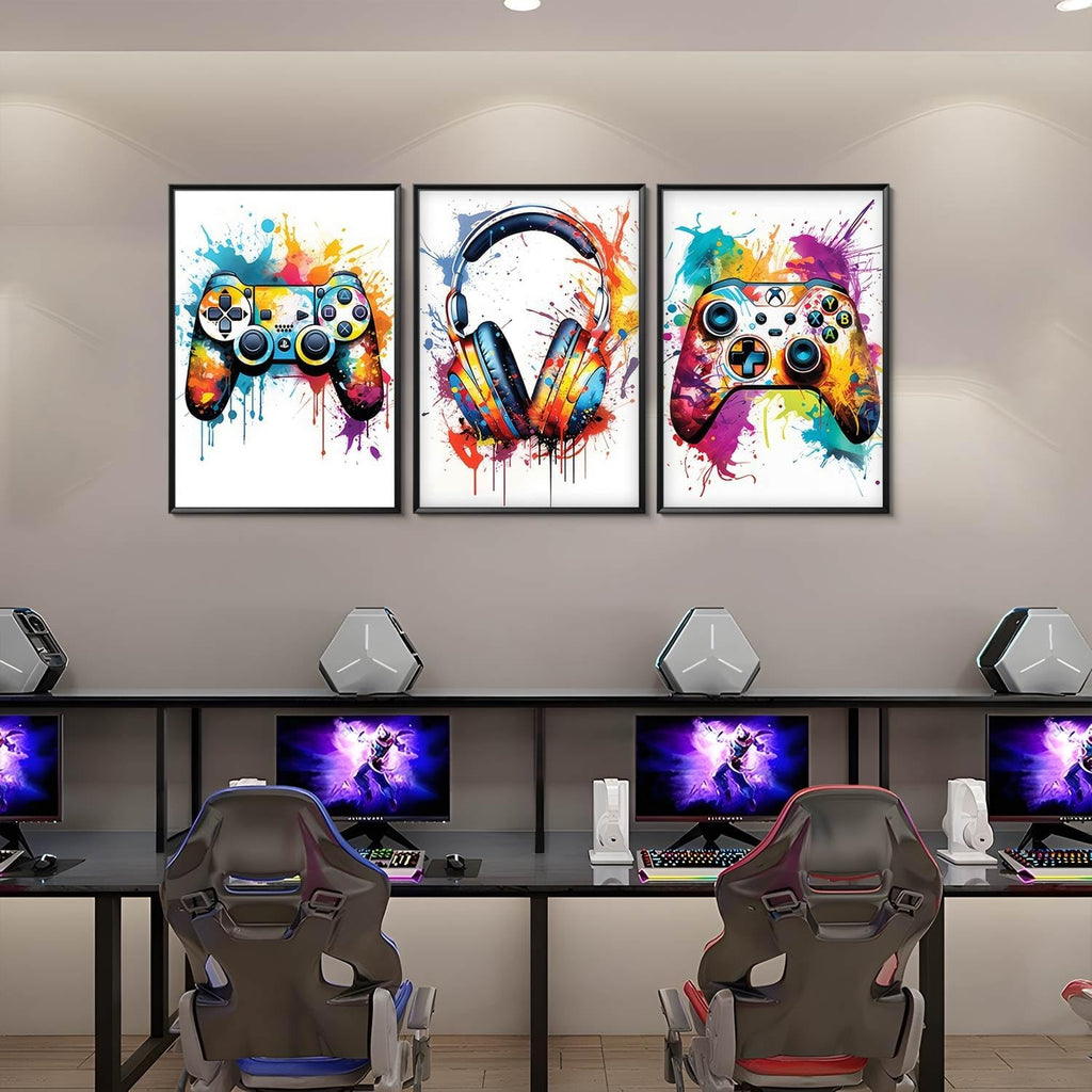 Skiennix Gaming Room Decor - Set of 3 Video Game Canvas Prints | Graffiti Posters for Teen Boys 16x24in