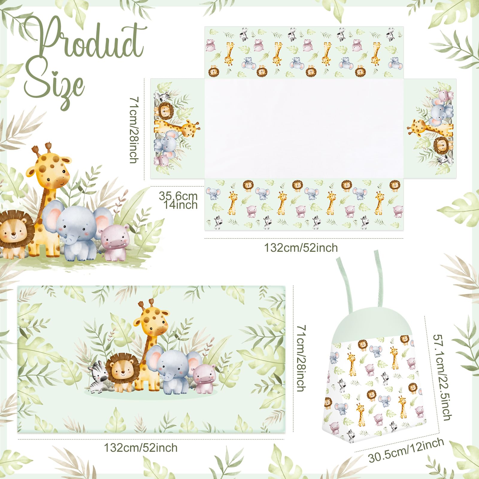 Hahafelt 4 Pieces Baby Crib Bedding Set for Girls and Boys, Soft Baby Bedding Set Including Crib Skirt, Comforter, Sheet and Diaper Stacker for Nursery (Wildlife Theme)