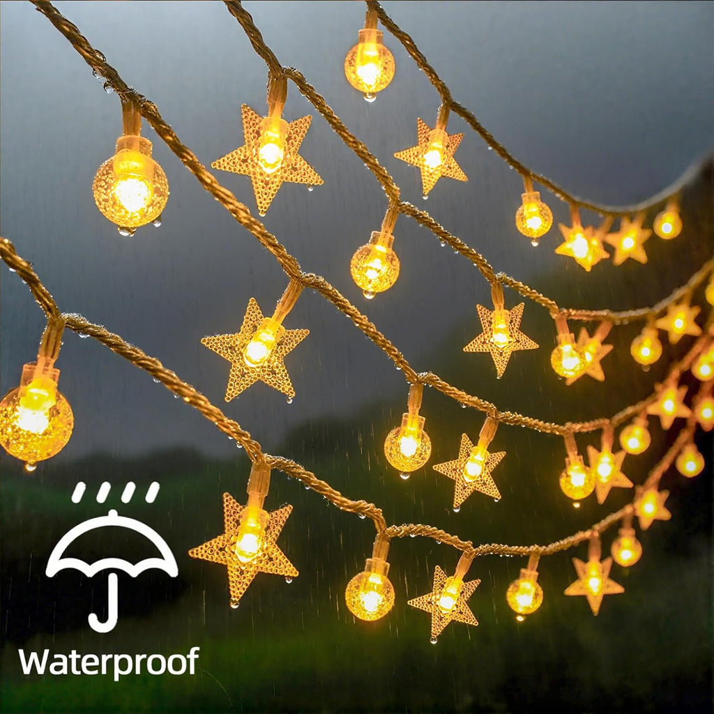 Skiennix Crystal Globe & Star String Lights - 72 FT 160 LED Waterproof Fairy Lights with Remote Control for Indoor/Outdoor Use