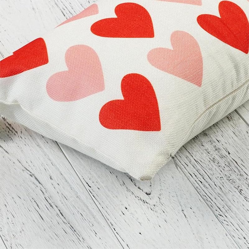 ONWAY Valentine's Day Heart Lumbar Pillow Cover, Pink 12x20 Inch Throw Case