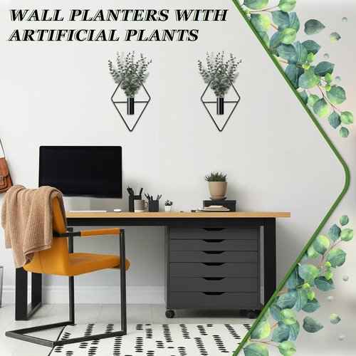 Jexine Hanging Planters - 4 Pcs Metal Eucalyptus Vases for Indoor Decor | Modern Geometric Boho Style (Black)