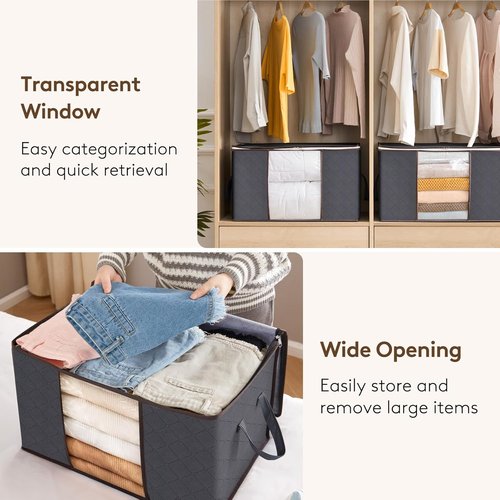 Lifewit 60L Clothes Storage Bins - Foldable Blanket Bags with Zippers & Clear Window | 3-Pack Set