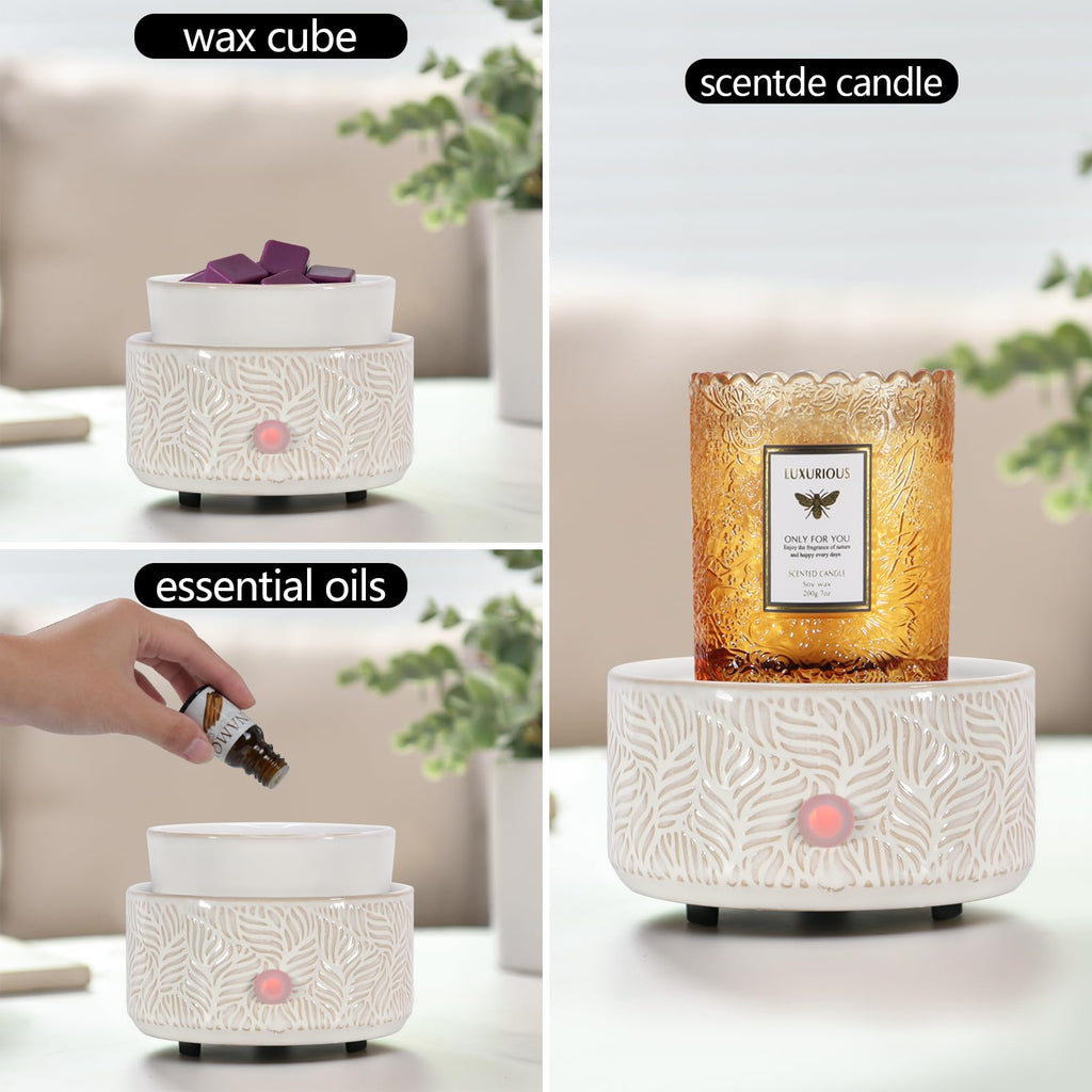 copinpin Electric Wax Melt Warmer 4-in-1 Candle Warmer for Scented Wax Melter Cute Ceramic Fragrance Wax Burner for Home Office Bedroom Deco Gift for Women White