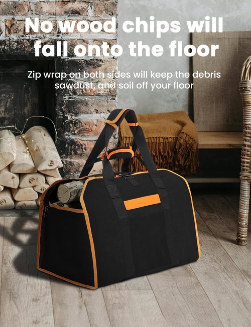 YOHOOLYO 2 In 1 Firewood Carrier, Waxed Canvas Large Fireplace Log Carriers Heavy Duty Firewood Tote Bag Log Holder with Handles Strap for Fireplace Indoor Outdoors Camping