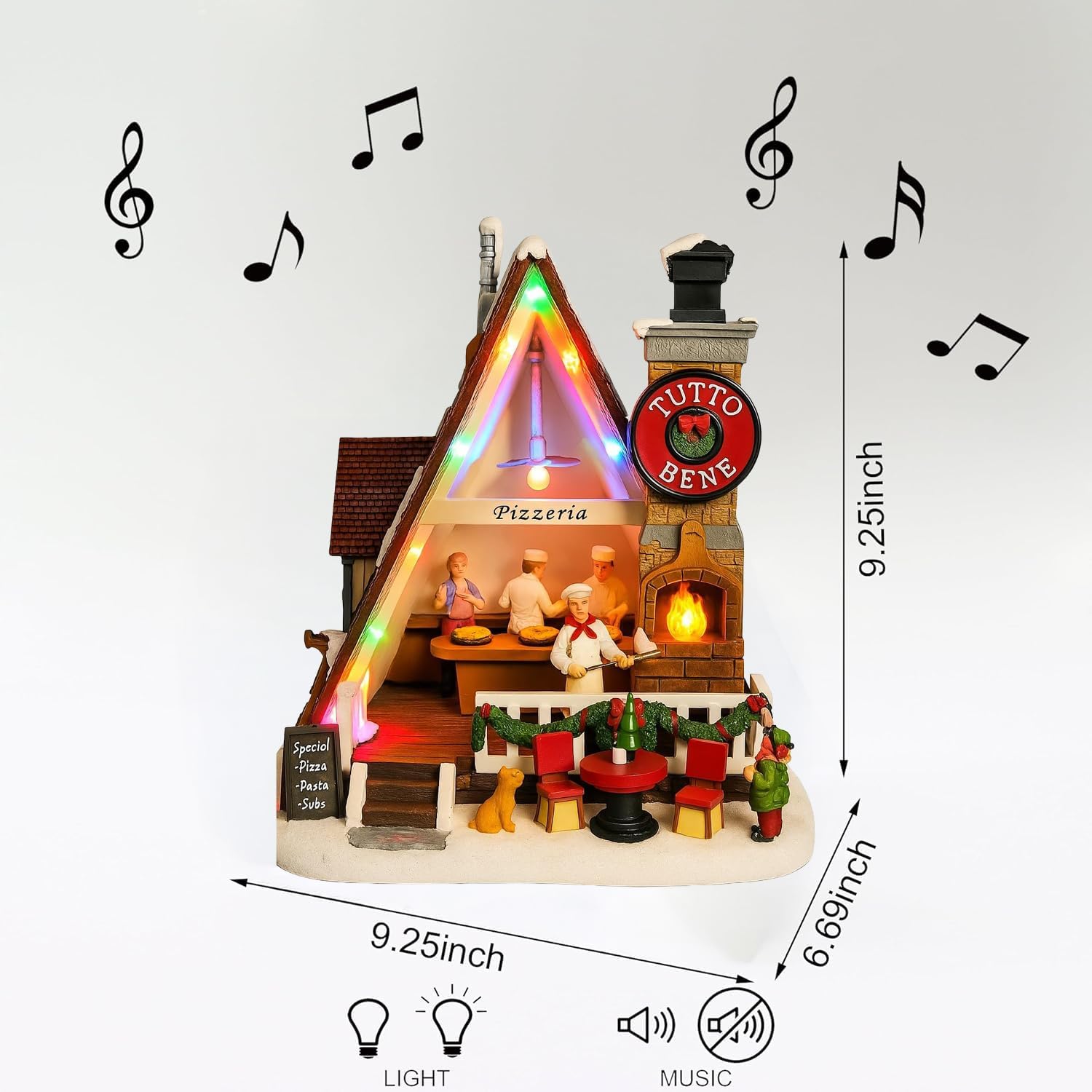 Moments In Time Pizza Shop Scene - Handcrafted LED Musical Pizzeria Holiday Decoration | Battery Operated Tabletop Display