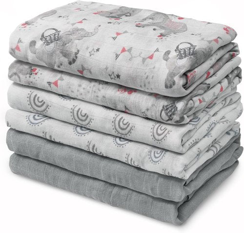 Graceful Muslin Baby Burp Cloths - Large 27 x 27 Inches | 6 Pack Soft Burping Rags for Newborns