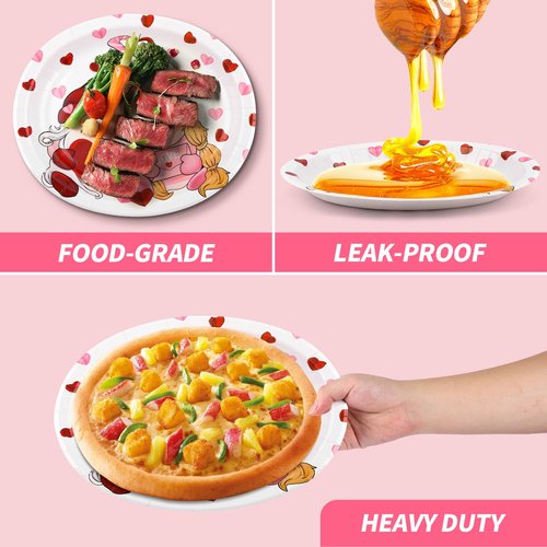 FATLBSEV 50Pcs Valentines Day Oval Paper Plates and Napkins Sets -10" x 12" Large Disposable Party Plates and 6.5'' Napkins for Valentines Day Supplies