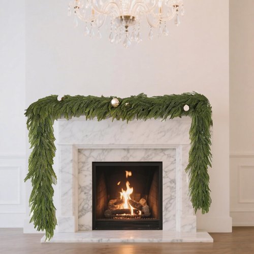 6 Ft Christmas Garlands Artificial Norfolk Pine Garland, Real Touch Green Faux Greenery Garland for Table, Mantle, Wall, Indoor, Outdoor Winter Christmas Decorations