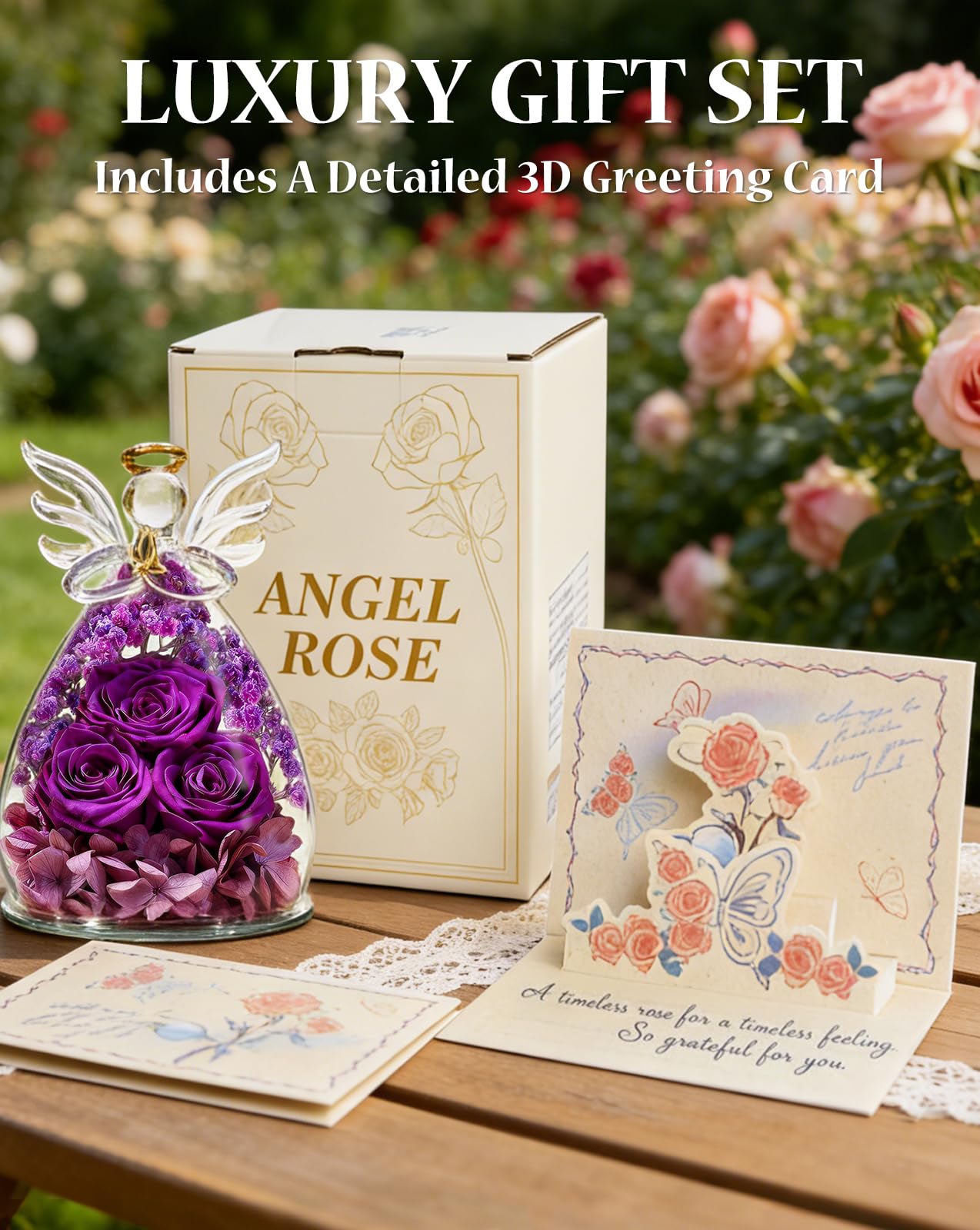 homeasy Mothers Day Roses Gifts for Women Birthday, Preserved Flowers Rose in Glass Angel Figurines, Forever Fresh Flowers for Delivery Gift Box for Wife Mom Her Grandma from Daughter