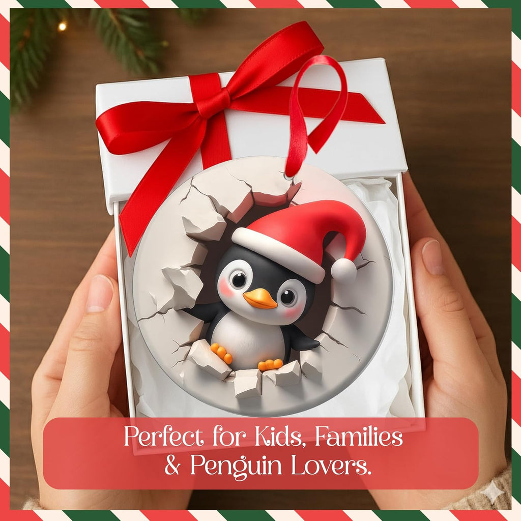 Penguin Ornament - 2D Christmas Penguin Decorations | Cute Holiday Tree Ornaments for Couples & Animal Lovers