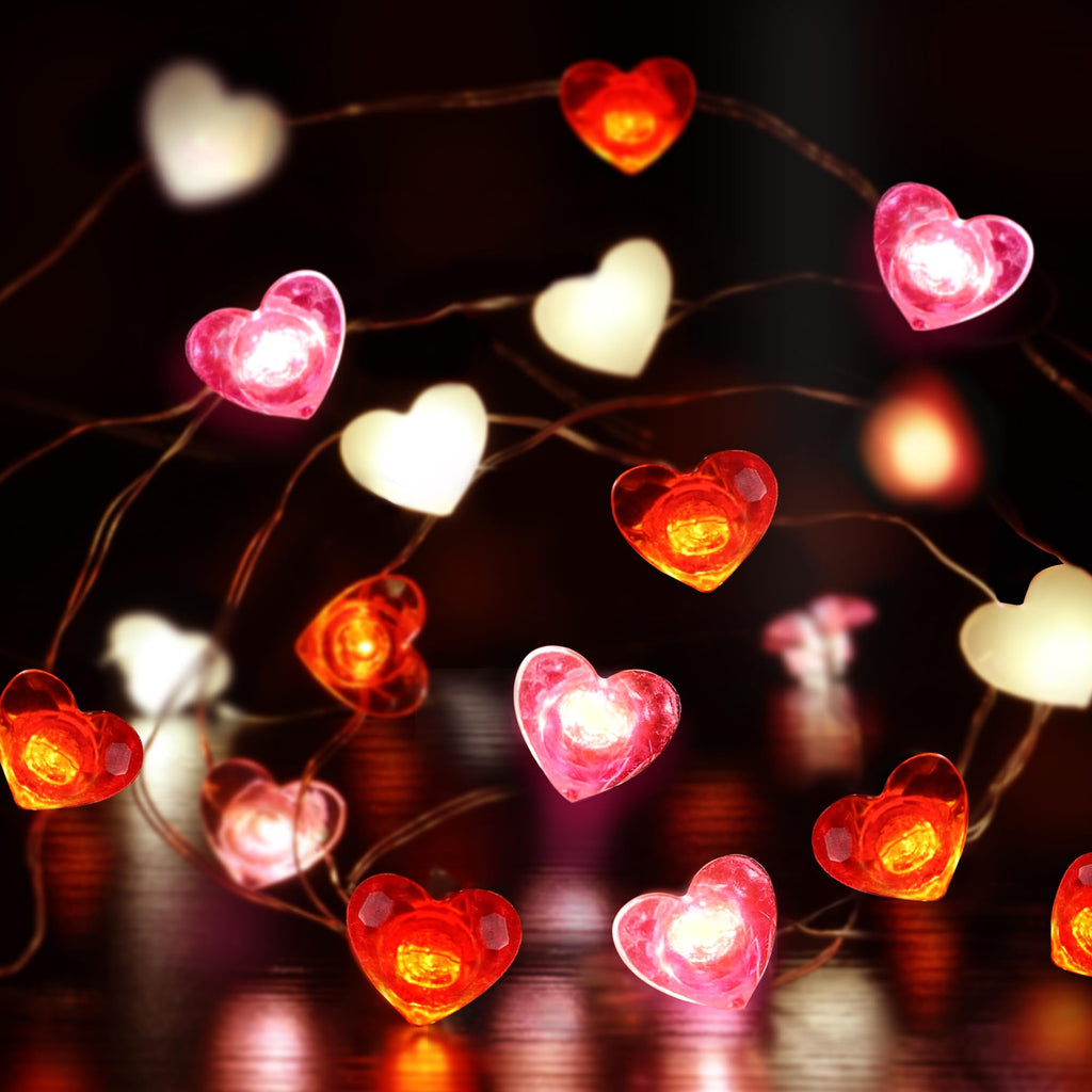 Valentines Day Decor 10FT 30 LED Valentines Decorations Red Pink White Heart String Lights Battery Operated, 8 Light Modes Valentines Day Lights Fairy Light Romantic Valentine's Decor Home Table Party