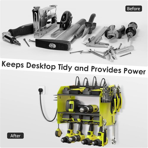 CCCEI Modular Power Tool Organizer - Wall Mount Charging Station & Heavy Duty Rack | Green, 2 Pack