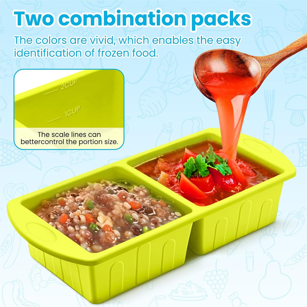 Skiennix Silicone Freezer Trays - 2 Pack With Lid for Easy Storage | Leakproof Soup Molds, 2 Cup