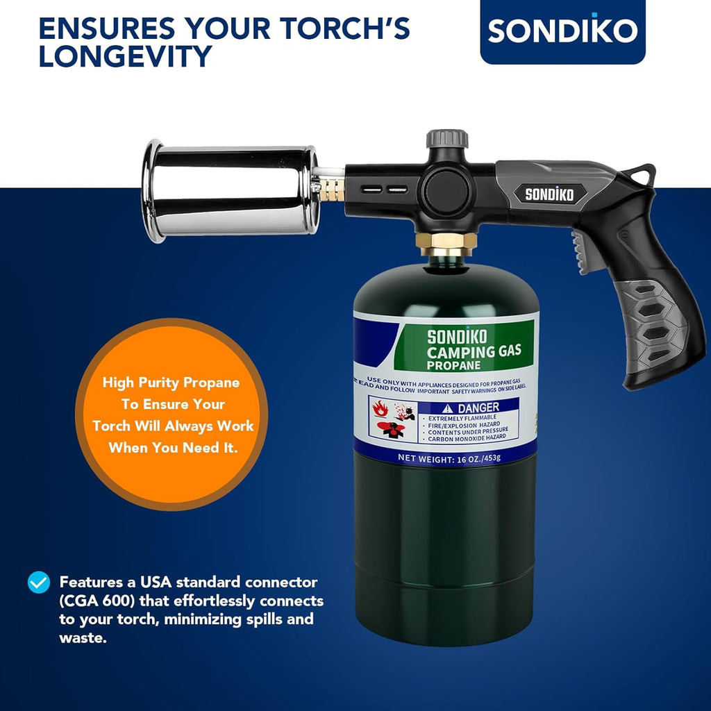 Sondiko Propane Tank - 2 Pack of High Purity 1LB Cylinders | DOT Compliant & Prefilled for Welding & Sous Vide