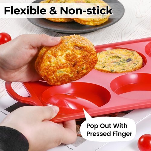 CAKETIME Non-Stick Muffin Top Pan - 4 Inch Silicone Baking Molds for English Muffins & Egg Bites | 3 Pack Red