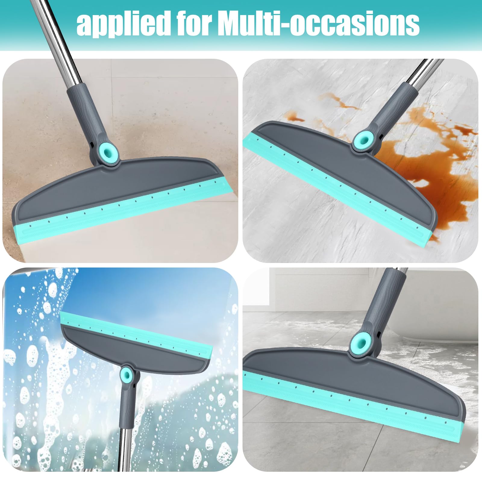 Michao Upgrade Broom and Dustpan Set, Silicone Broom,Long Handle Broom with Upright Standing Dustpan, Squeegee - Broom for Indoor Cleaning 2+1,for Indoor Outdoor,Smooth Floors, Rugs (Green-Grey)