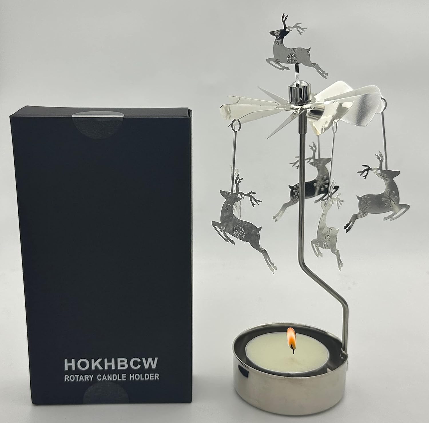 Skiennix Rotary Candle Holder - Spinning Metal Design | Small Christmas Elk Gift