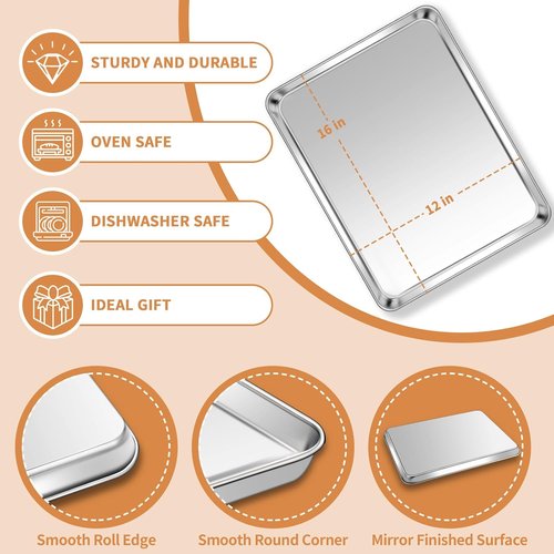 Deedro Stainless Steel Baking Sheet Set - Heavy Duty, Non-Toxic & Easy Clean | 16 x 12 Inch, Rust-Free