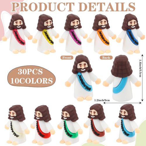 KIMOBER Mini Jesus Figures - 30pcs Colorful Pocket Figurines for Easter Gifts & Baptism Celebrations