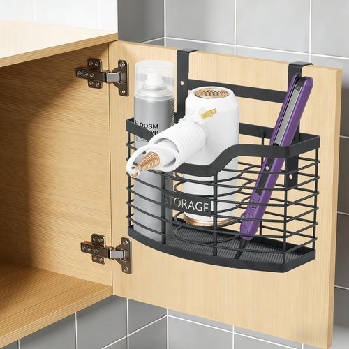 KIMERSE Hair Tool Organizer, Stainless Steel Hair Dryer Holder for Dresser, Bathroom Countertop & Cabinet Door, Wall Mount Storage Basket for Holding Hairdressing Curler, Blow Dryers, Shaver, Comb