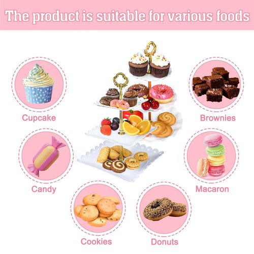 Frigg Dessert Table Display Set,10Pcs Cake Stand,4 Pcs 3 tiered Cupcake Stands and 6 Pcs Dessert Trays serving trays for Party Baby Shower Wedding Tea Party Decorations