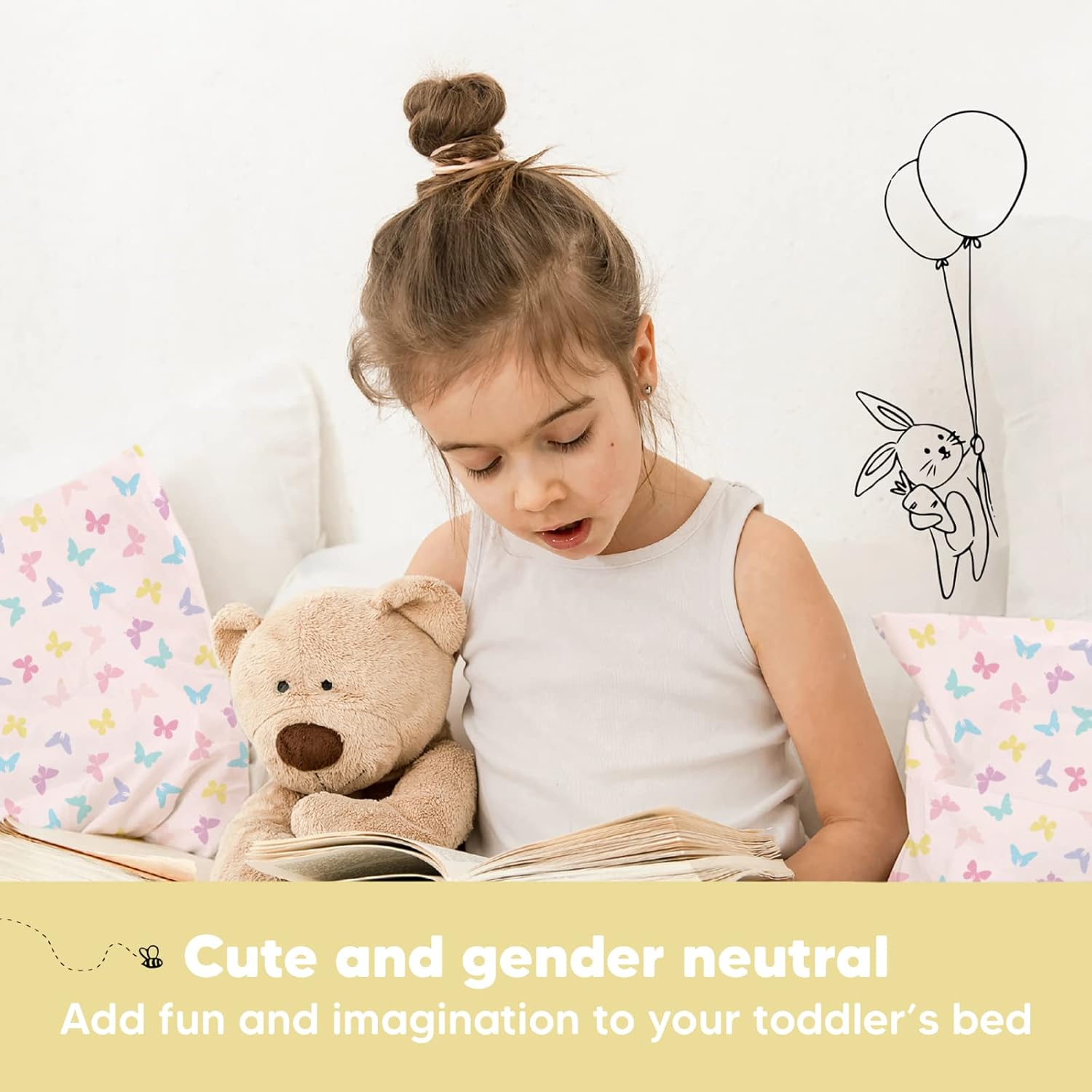 My Little Dreamy Toddler Pillow - Organic Cotton Travel Bed Pillow with Soft Pillowcase | 13x18, Machine Washable, Ideal for Ages 2-5 (Flutter)