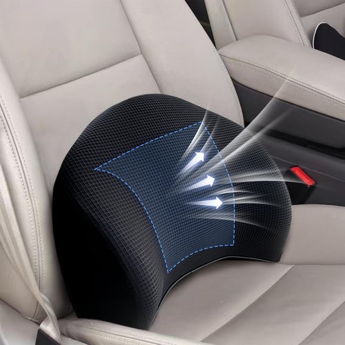 Lumbar Support Pillow for Car, 100% Memory Foam Lumbar Pillow with Breathable Removable Cover, Ergonomic Design - Back Pillow Lumbar Support Pillow for Car Seat/Back Pain Relief(Ice Silk Black, 1PC)