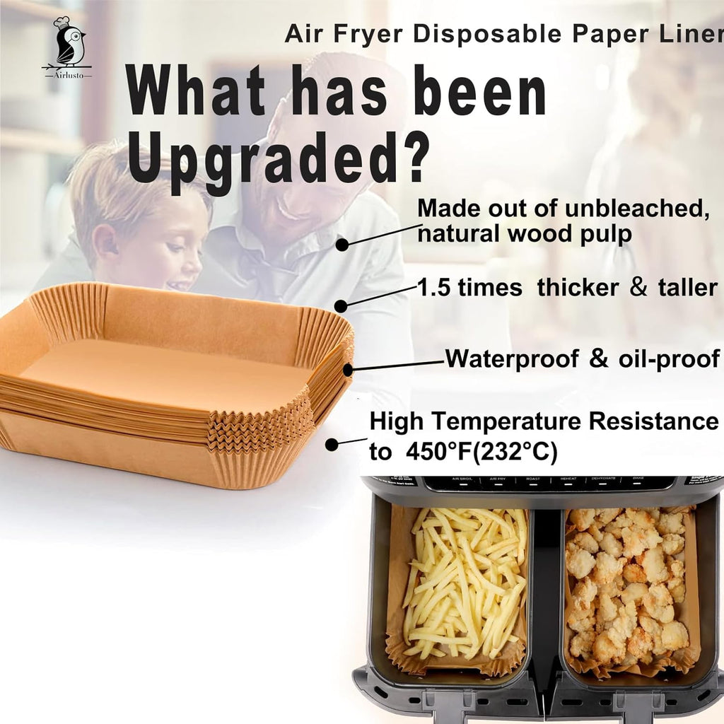 Ninja Foodi Air Fryer Liners - Disposable Parchment Paper for Dual Basket Cooking | Rectangular Design