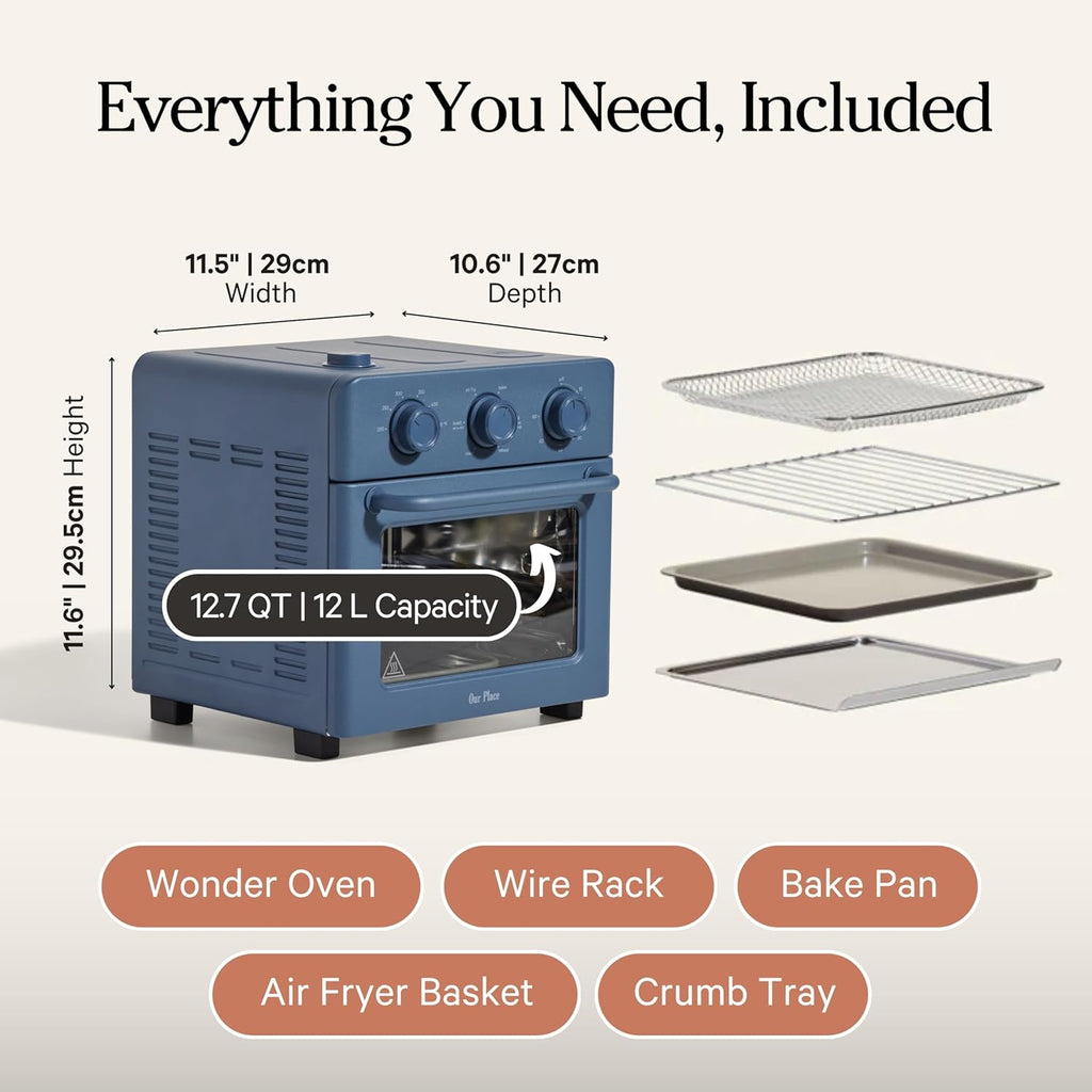 Our Place Wonder Oven - 6-in-1 Stainless Steel Air Fryer Toaster Oven | 13 QT Compact Capacity - Blue Salt