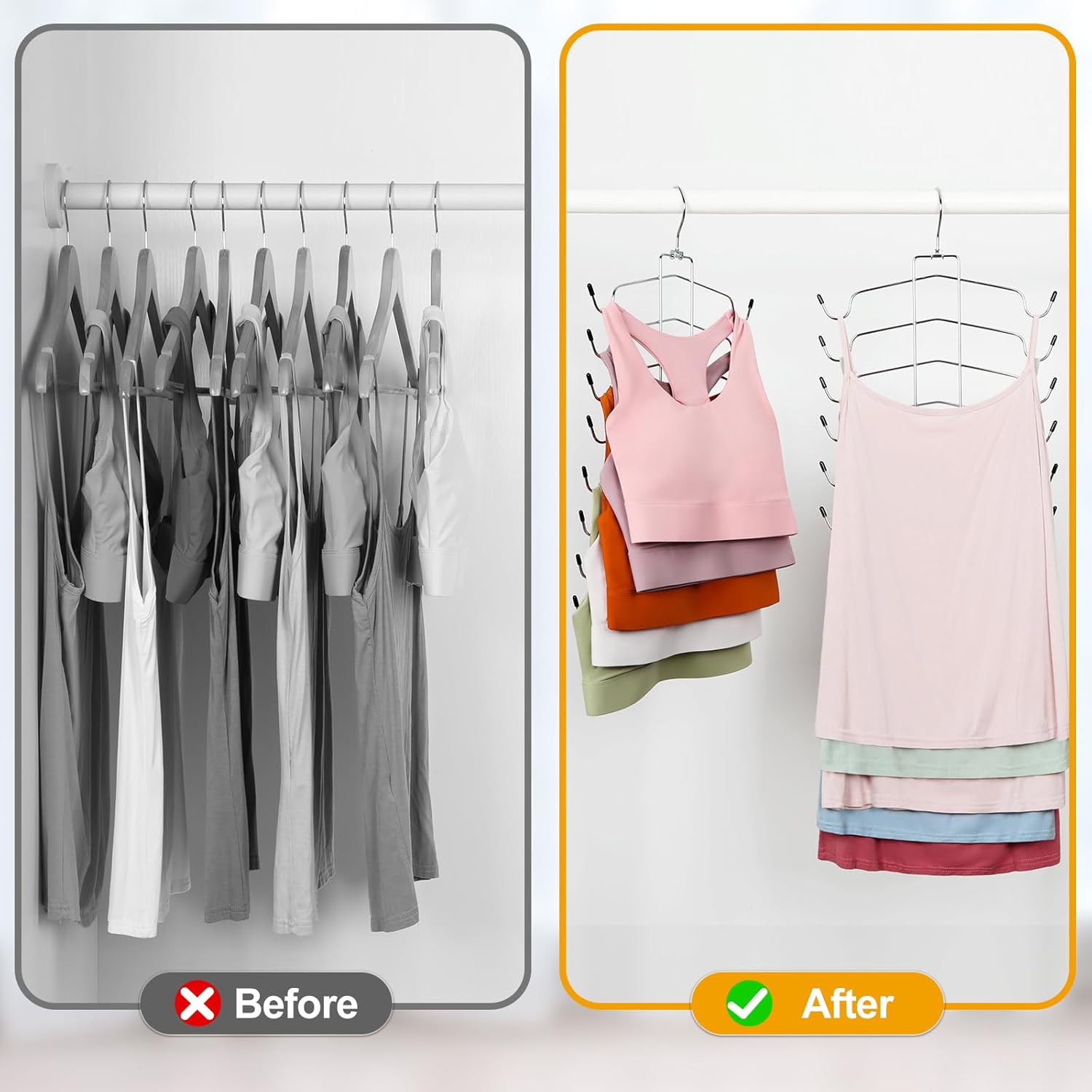 TOPIA HANGER 2 Pack Space-Saving Tank Top & Bra Hanger - 8 Layers for Closet Organization, Silver
