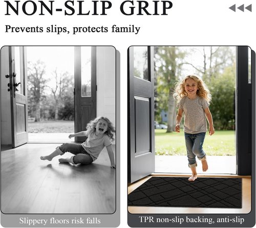 Hicorfe Indoor Doormat - Non-Slip Absorbent Welcome Mat | 48"x32" Black Rubber Backing for Dirt-Trapping