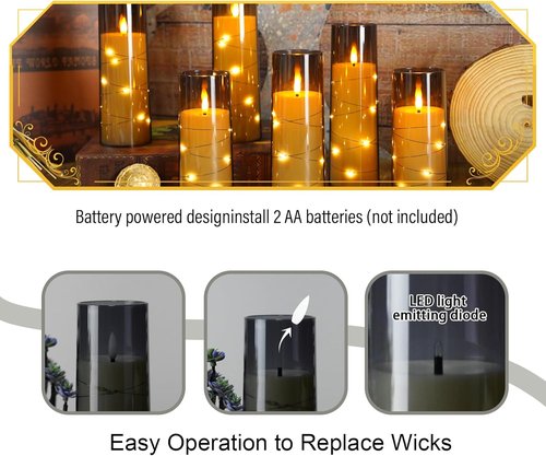 Eebuss Flameless Candles - Battery Operated LED Pillar with Timer & Remote Control | Set of 7 Grey