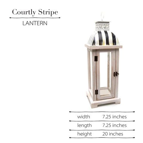 MACKENZIE-CHILDS Lantern, Wooden Lantern for Flameless Candles, Black-and-White Courtly Stripe