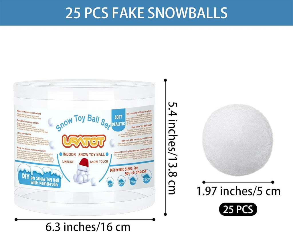 URATOT Snow Toy Balls - 25 Pack of Soft Plush Fake Snowballs for Indoor Winter Fun