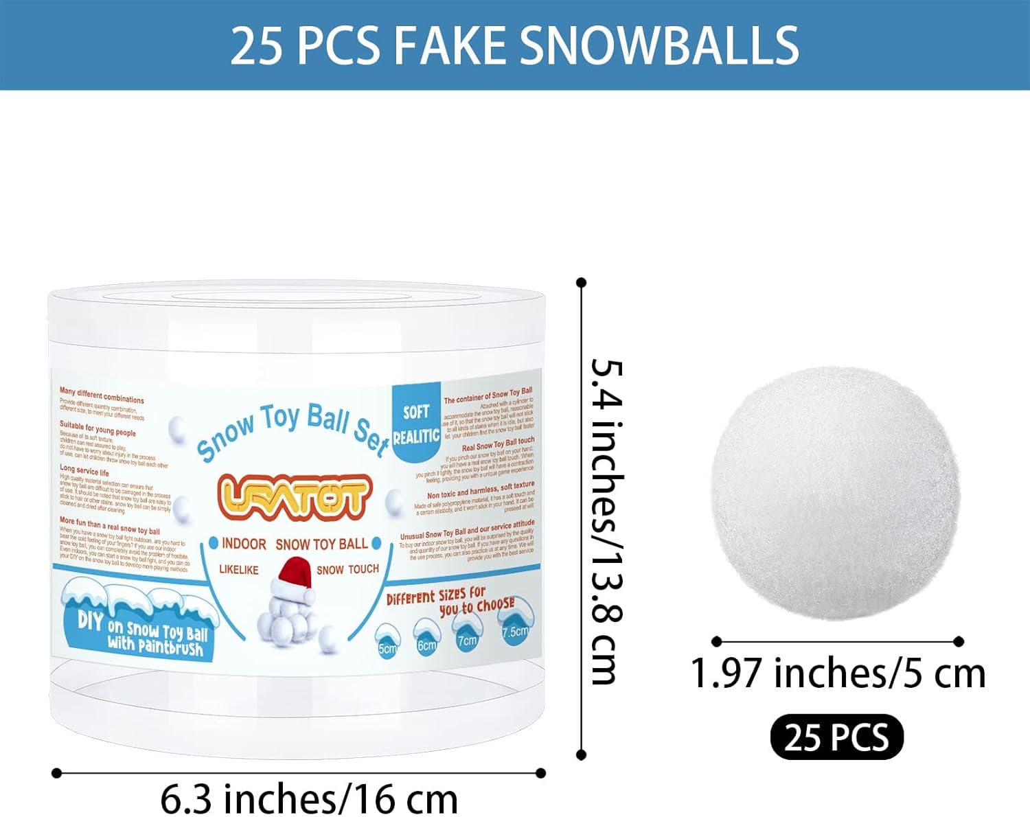 URATOT Snow Toy Balls - 25 Pack of Soft Plush Fake Snowballs for Indoor Winter Fun
