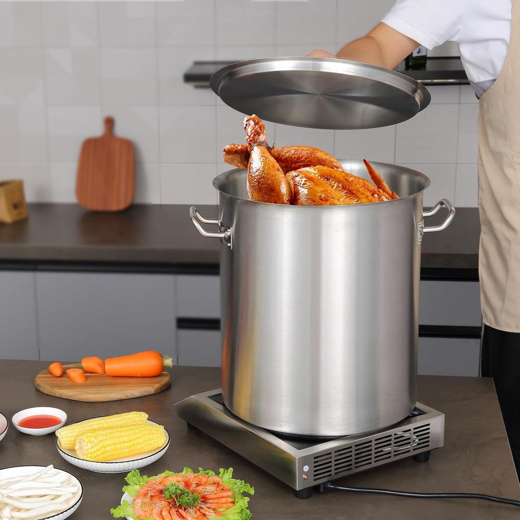 VEVOR 18/8 Stainless Steel Stockpot, 42QT Large Cooking Pots, Multipurpose Cookware Sauce Pot with Composite Base, Heavy Duty Commercial Grade Stock Pot, Sanding Treatment, for Large Groups Events
