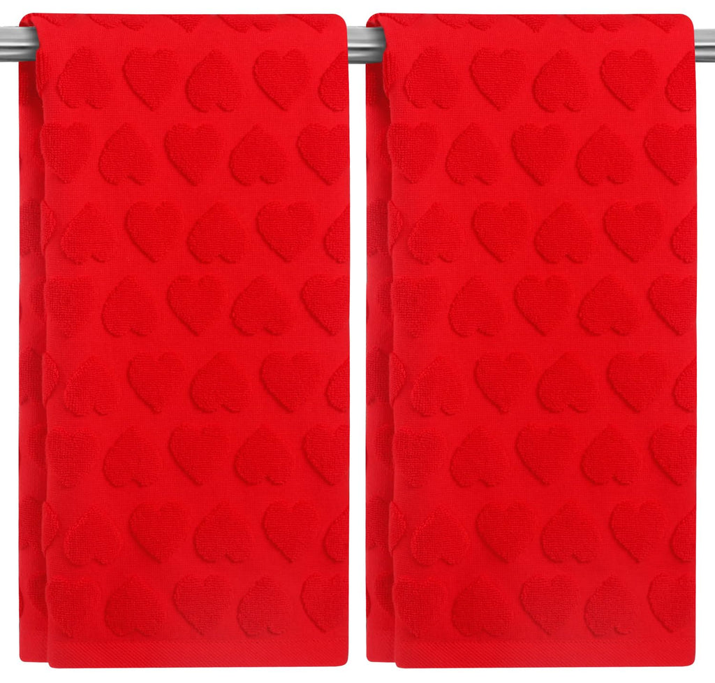 GreenPine 2 Pack Valentine's Day Hand Towels Red Heart Love Cute Bathroom Decorative Towels Set for Drying, Cleaning, Cooking, Holiday 13.7'' x 29.5''