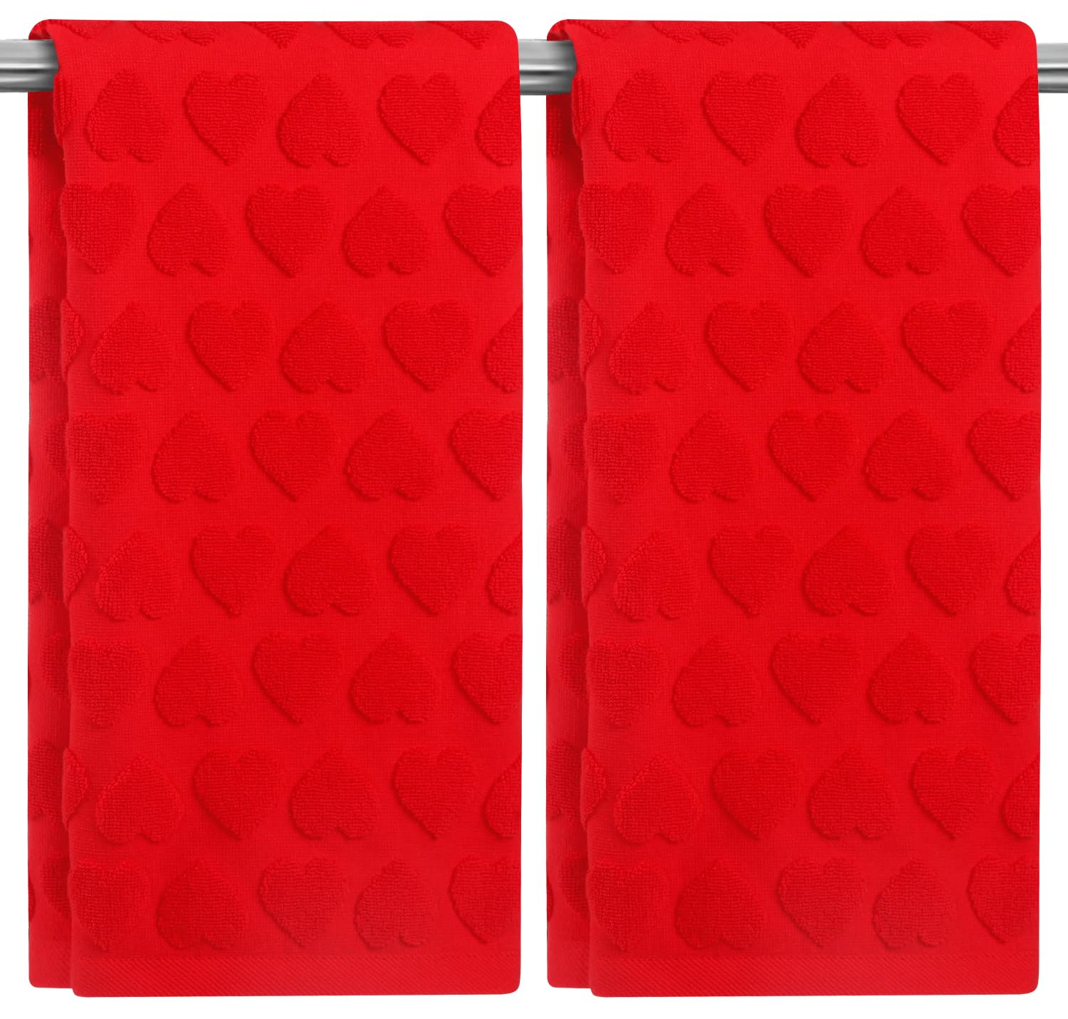 GreenPine 2 Pack Valentine's Day Hand Towels Red Heart Love Cute Bathroom Decorative Towels Set for Drying, Cleaning, Cooking, Holiday 13.7'' x 29.5''