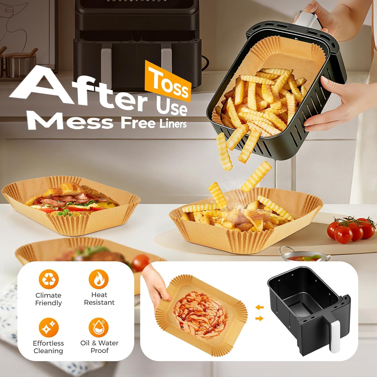 Vailnd Air Fryer Liners - Disposable Parchment Paper Sheets, 250 Pcs, 8x5.5 Inch for Ninja & Chefman