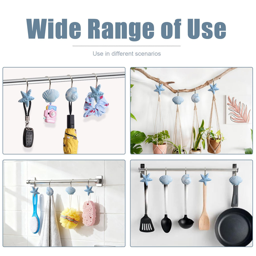 Seashell Decorative Shower Curtain Hooks, Fashion Shower Curtain Rings, Ocean Shower Curtain Hangers, 12PCS Shower Hooks for Shower Curtain, Bathroom, Bedroom, Living Room, Home Decor