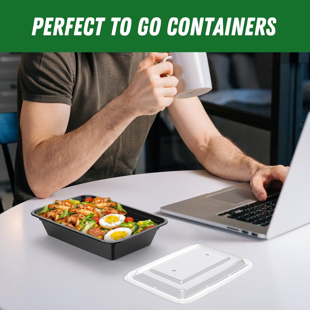 Regine Switzerland 32 oz Meal Prep Containers - 50 Pack Reusable, Leakproof, Microwave & Dishwasher Safe | Black