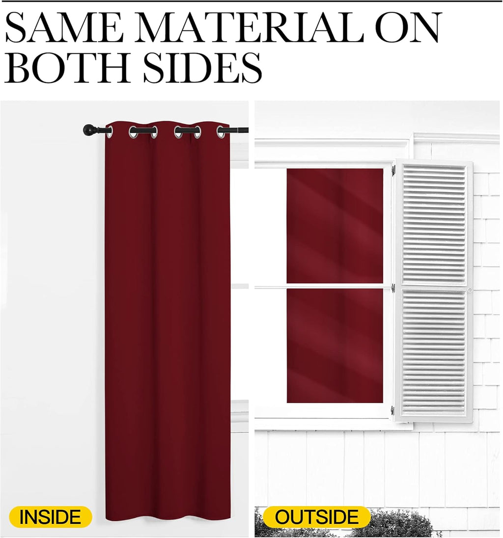 NICETOWN Burgundy Red Blackout Curtains - Thermal Insulated Grommet Draperies (55" W x 96" L)