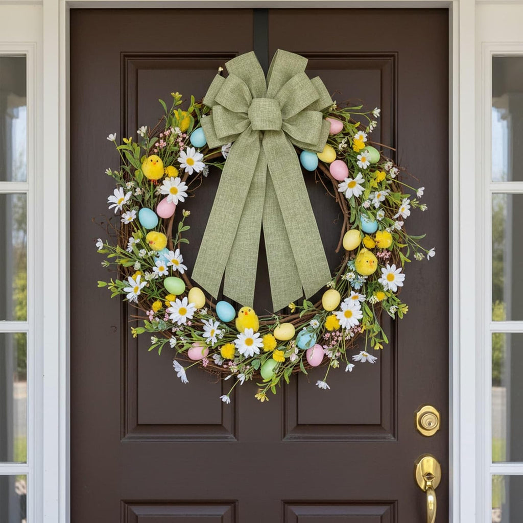 Skiennix Mint Green Large Bow - 11x21 Inch Wired Ribbon for Wreaths & Spring Decor