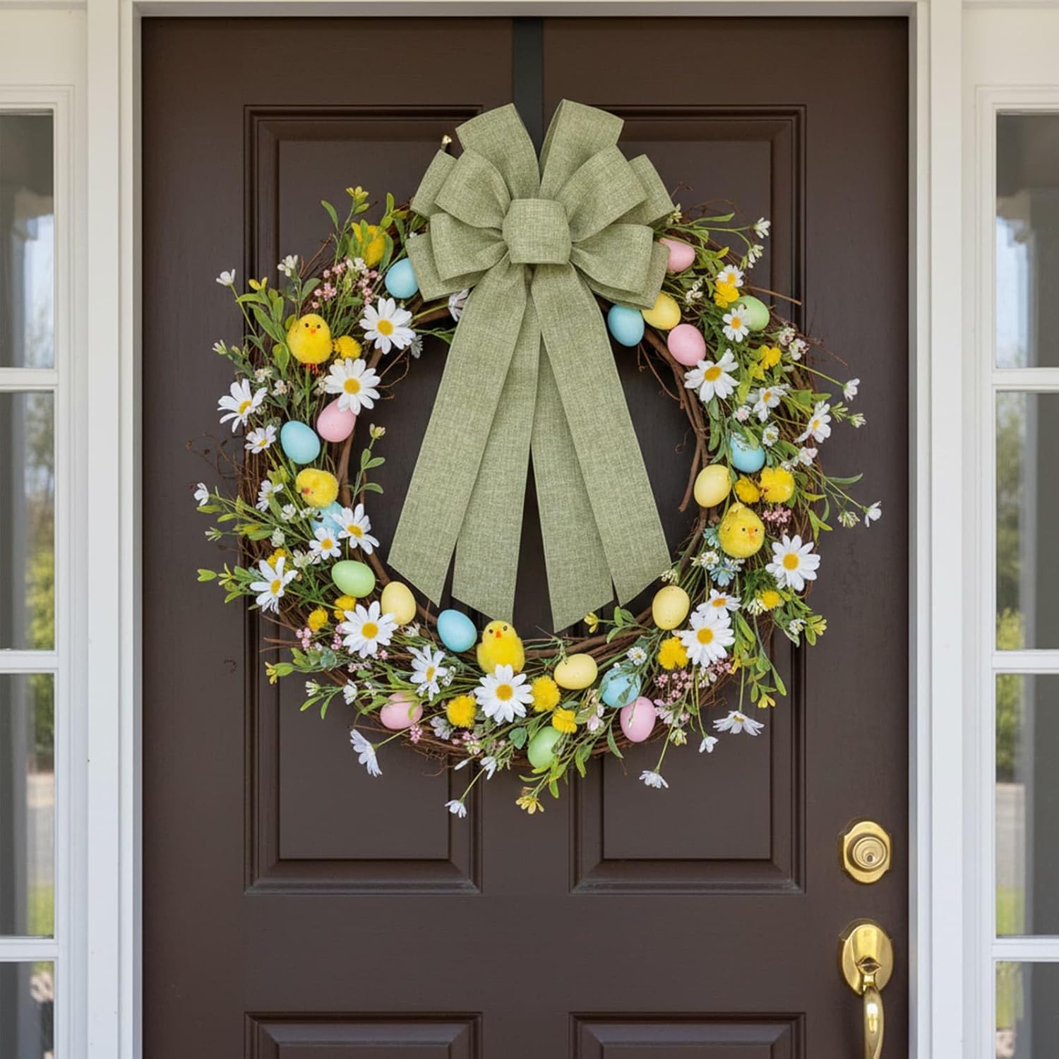 Skiennix Mint Green Large Bow - 11x21 Inch Wired Ribbon for Wreaths & Spring Decor