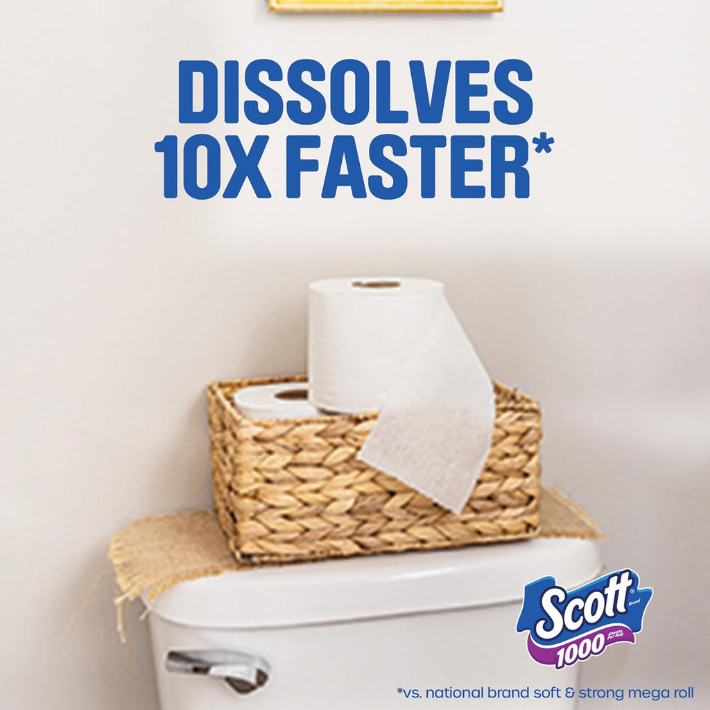 Scott 1000 Toilet Paper - Trusted Clean, Septic-Safe, 1-Ply, 32 Rolls for Ultimate Comfort