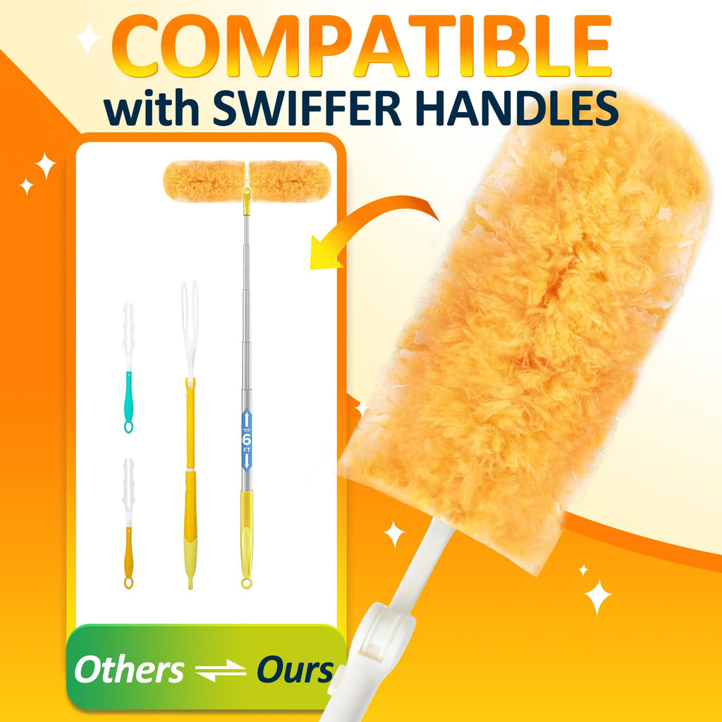 Heavy Duty Multi Surface 360°Heavy Duty 12 Duster Refills & 1 Handle, Compatible with Swiffer Dusters，Disposable Dusters for Cleaning