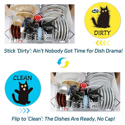 Clean Dirty Magnet for Dishwasher, Double-Sided Strong Dishwasher Clean Dirty Sign, Includes Adhesive Metal Plate, Dishwasher Magnet Clean Dirty Sign for All Dishwashers - Yellow & Blue