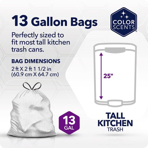 Color Scents Tall Kitchen Trash Bags - 13 Gallon, Drawstring, Lavender & Sage Scented | 100 Count